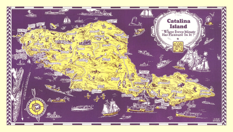 Size comparison using Vintage Catalina Island Map 1931