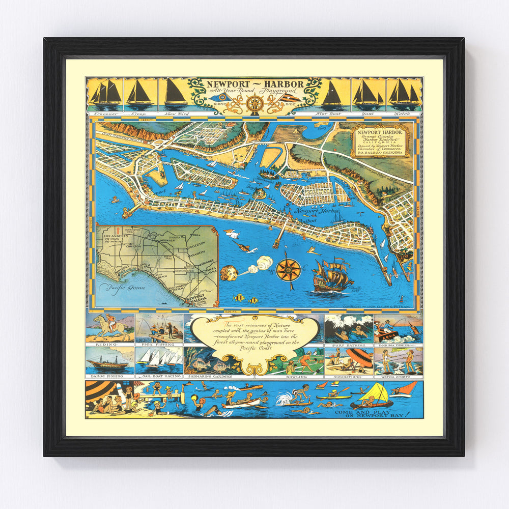 Newport Harbor Vintage Map 1939