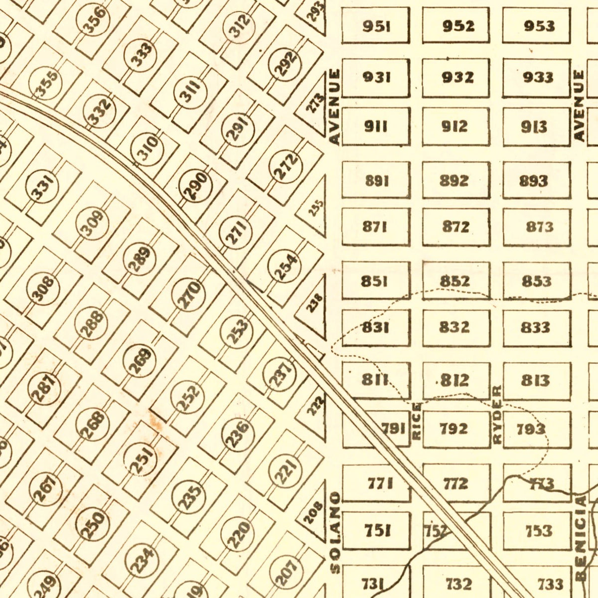 Restored historic details from the 1868 city map of Vallejo, California