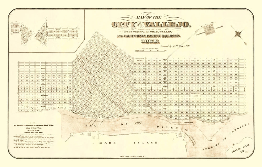 Vintage Map of Vallejo, California 1868 print style example