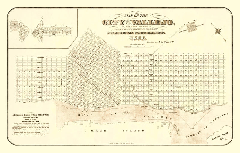 Size comparison using Vintage Map of Vallejo, California 1868
