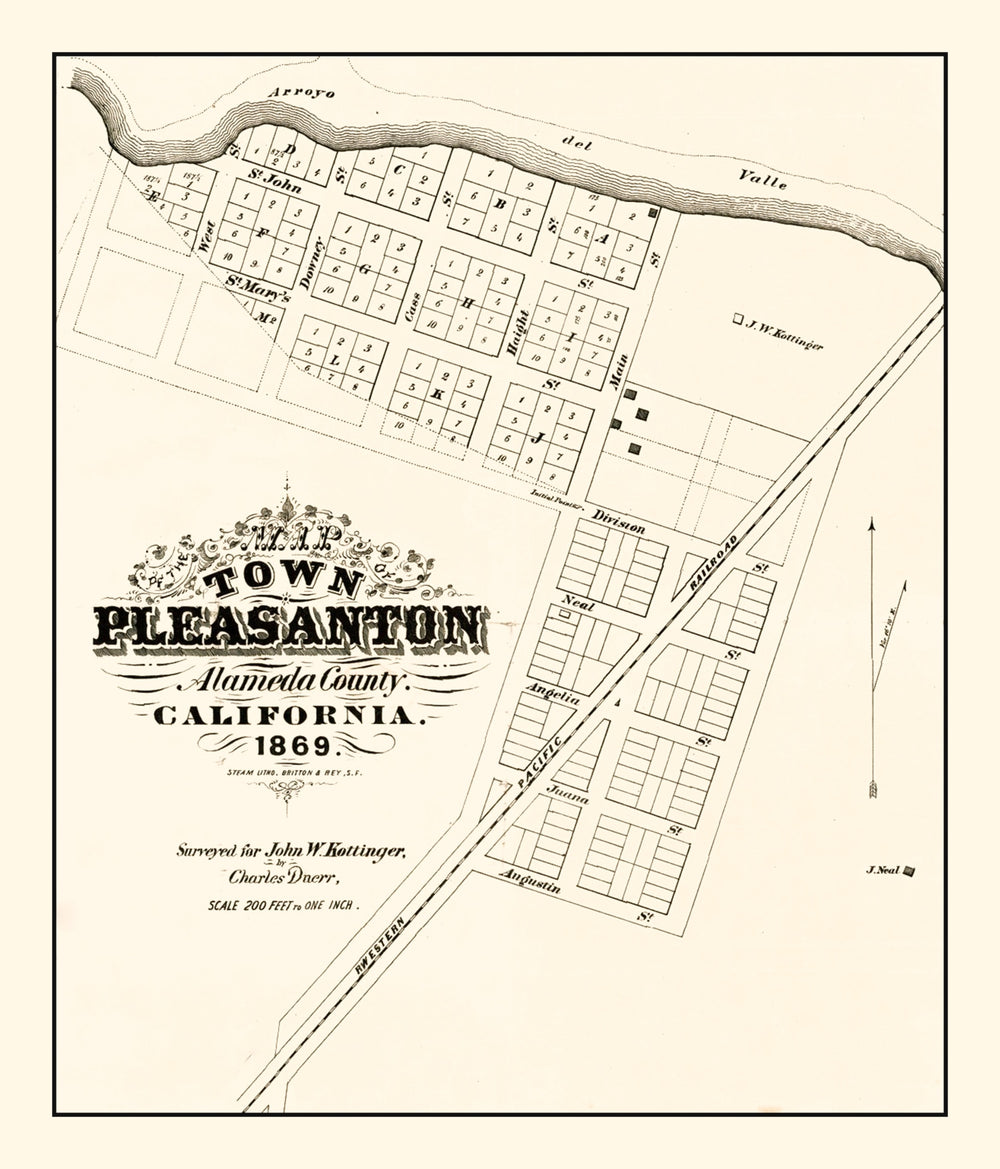 Vintage Map of Pleasanton, California 1869 print style example