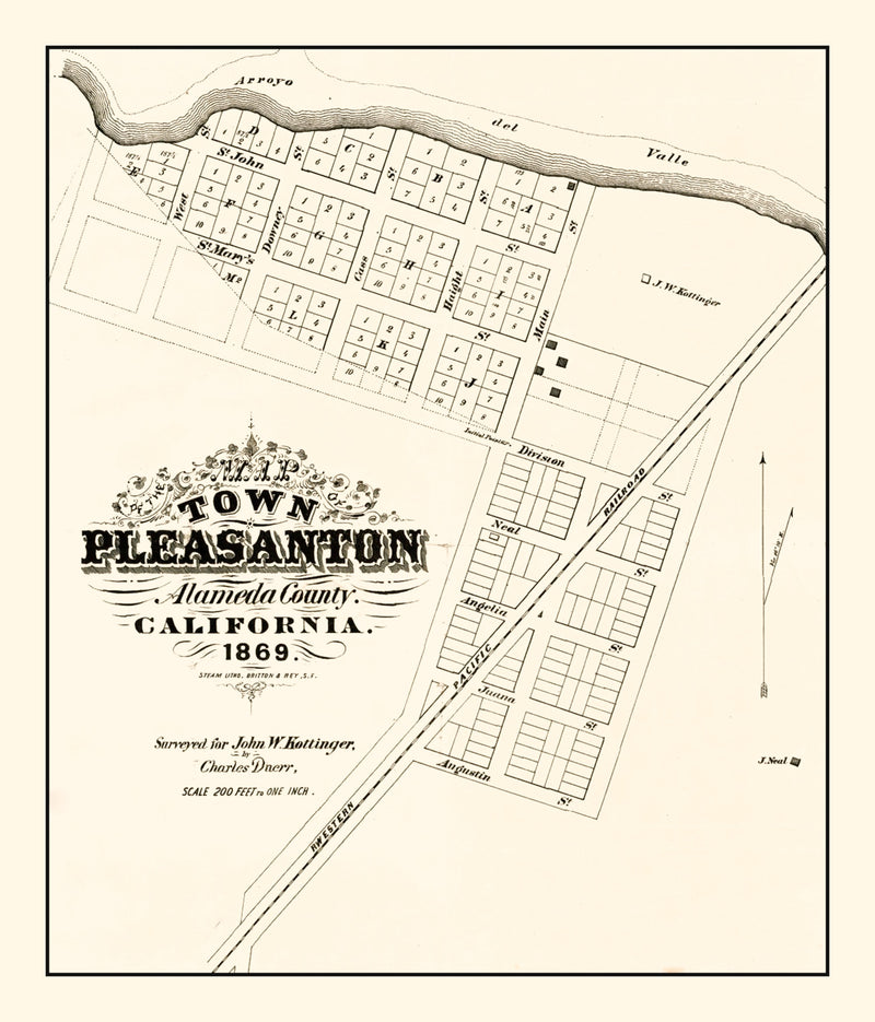 Size comparison using Vintage Map of Pleasanton, California 1869