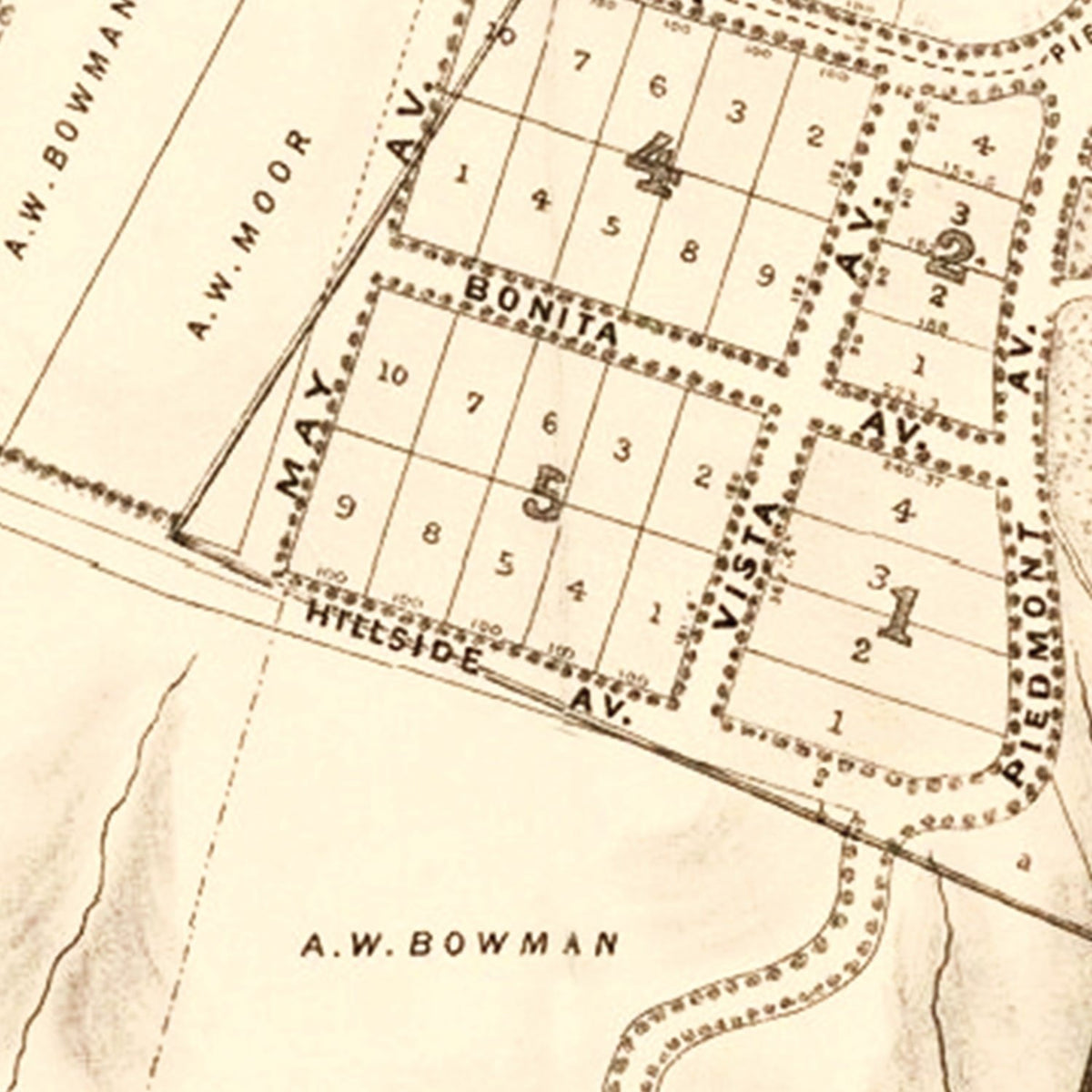 Restored historic details from the 1877 city map of Piedmont Park, California