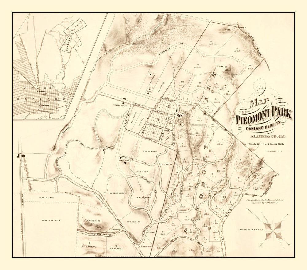 Vintage Map of Piedmont Park, California 1877 print style example