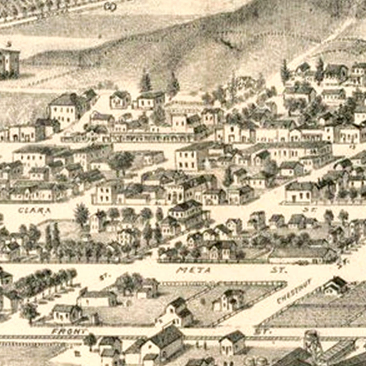 Restored historic details from the 1884 city map of San Buena Ventura, California