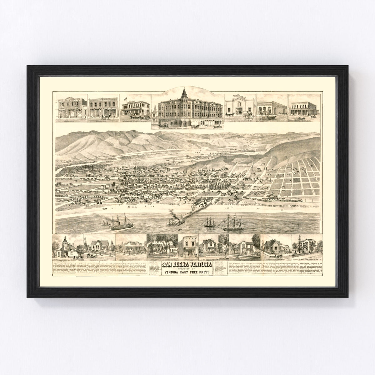 San Buena Ventura Vintage Map 1884