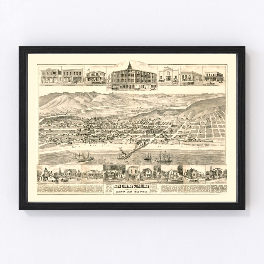 San Buena Ventura Vintage Map 1884