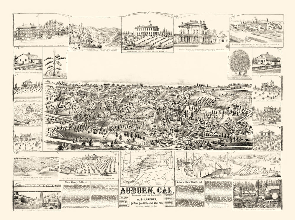 Vintage Map of Auburn, California 1887 print style example