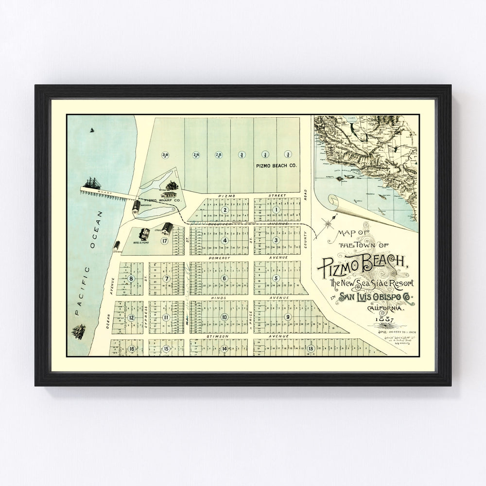 Pizmo Beach Vintage Map 1887