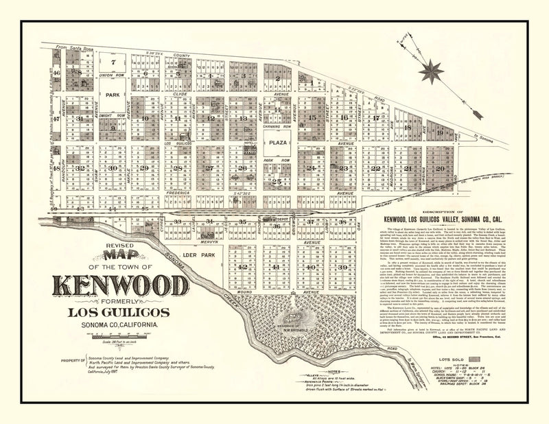 Size comparison using Vintage Map of Kenwood, California 1887