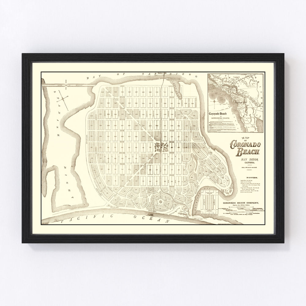 Coronado Beach Vintage Map 1887