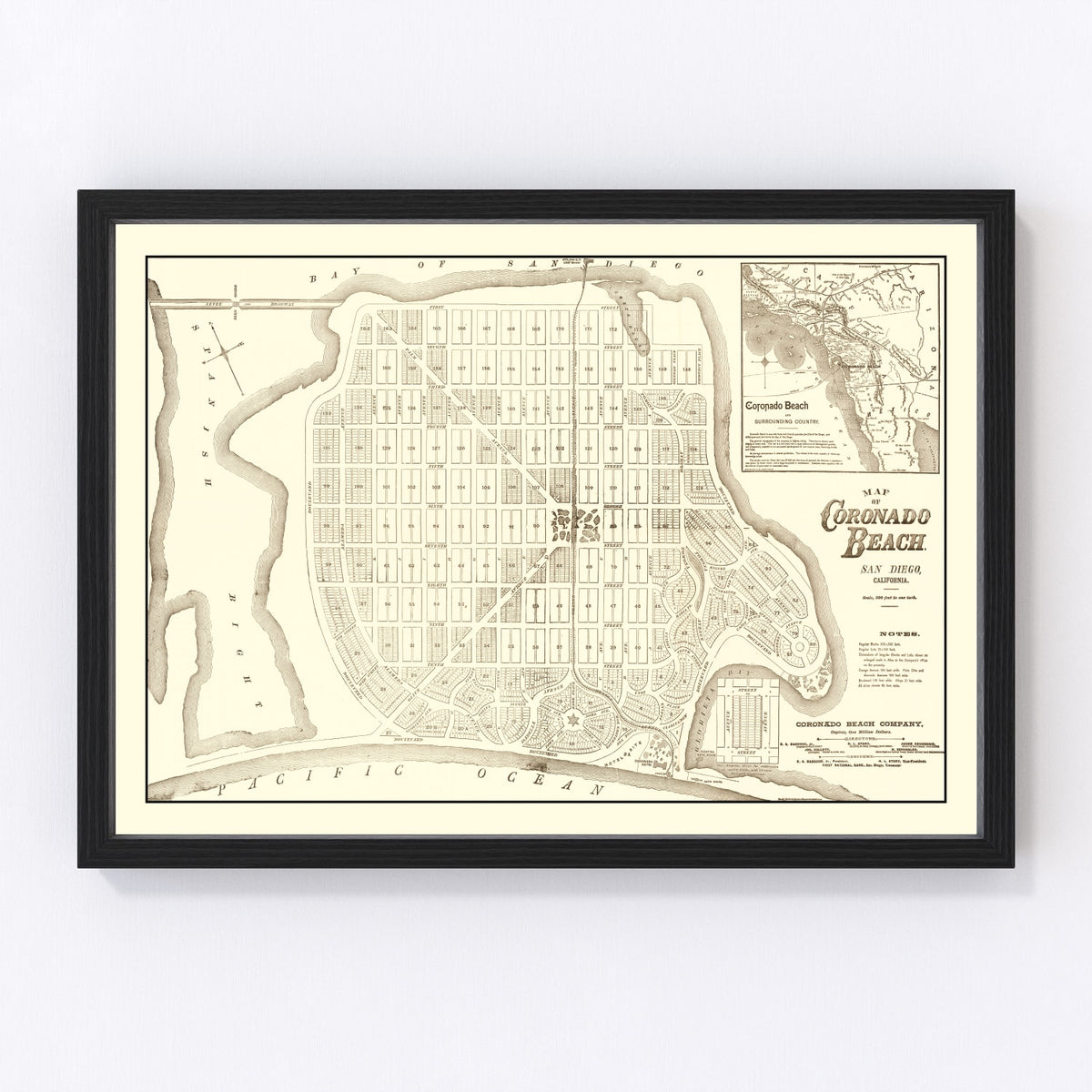 Coronado Beach Vintage Map 1887