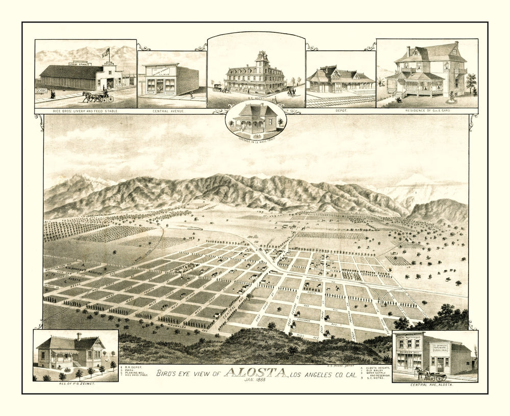 Vintage Map of Alosta, California 1888 print style example