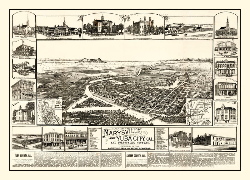 Size comparison using Vintage Map of Marysville & Yuba City, California 1888