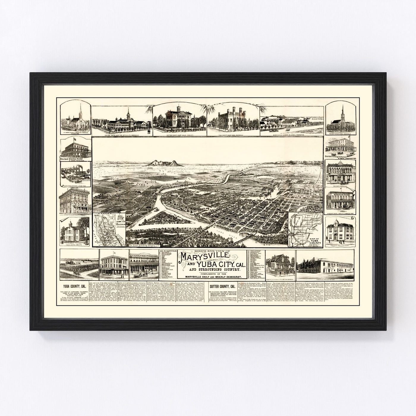 Marysville & Yuba City Vintage Map 1888