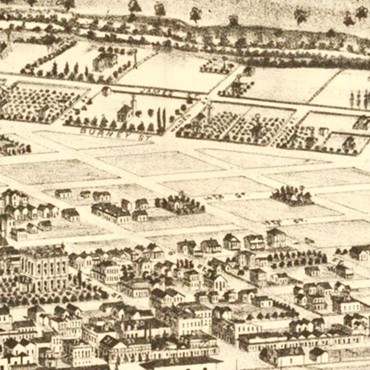 Restored historic details from the 1888 city map of Modesto, California