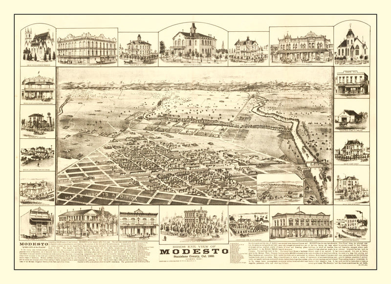 Size comparison using Vintage Map of Modesto, California 1888