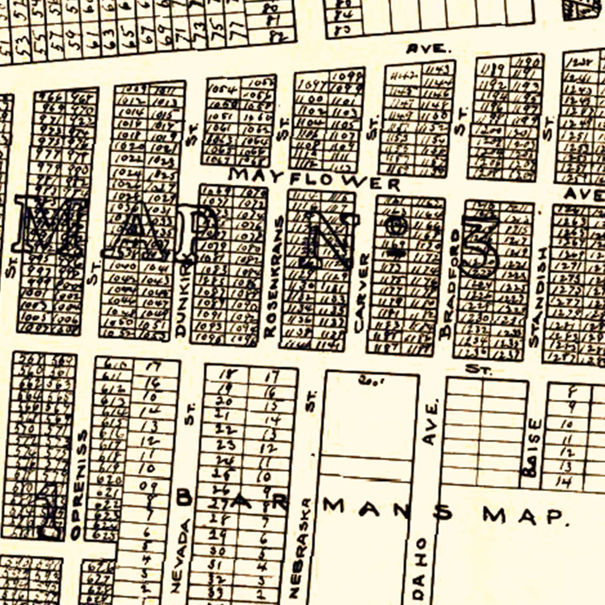 Restored historic details from the 1889 city map of Bernal Heights, California
