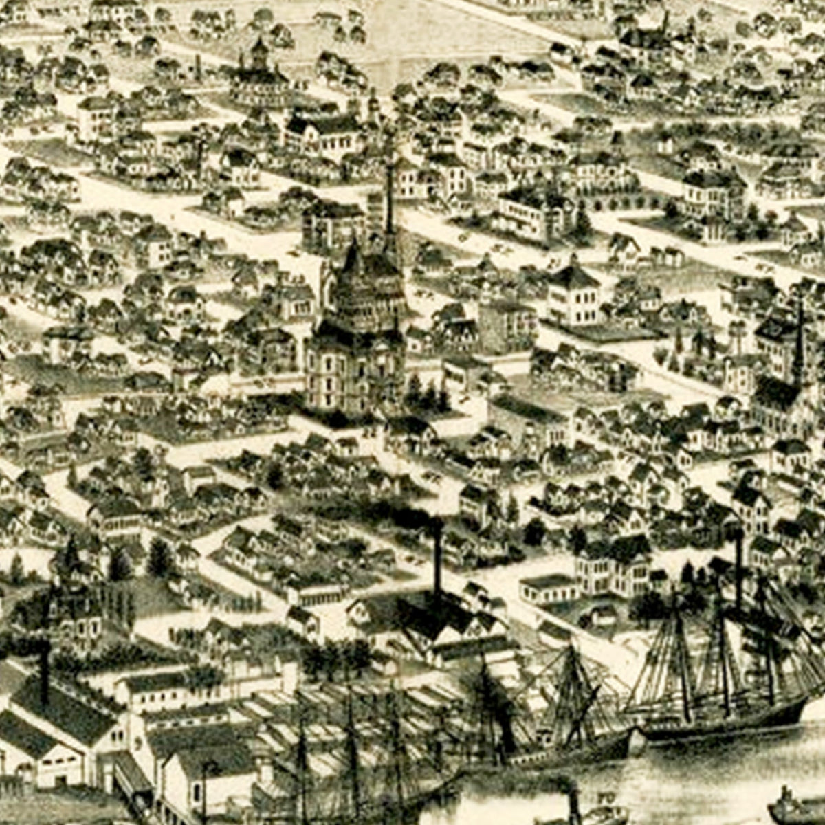 Restored historic details from the 1889 city map of Eureka, California