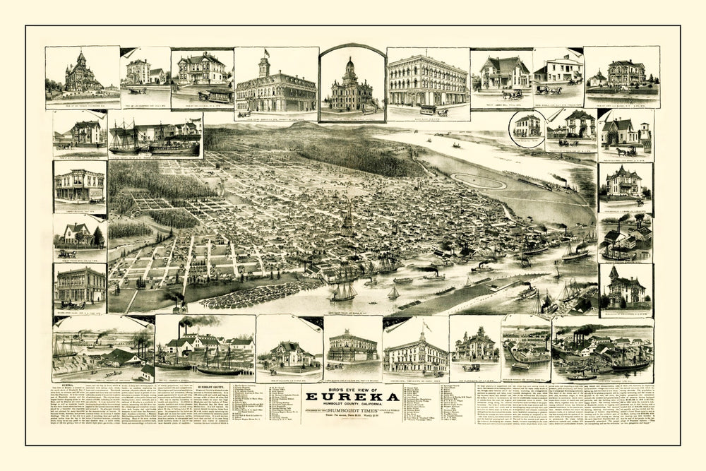 Vintage Map of Eureka, California 1889 print style example