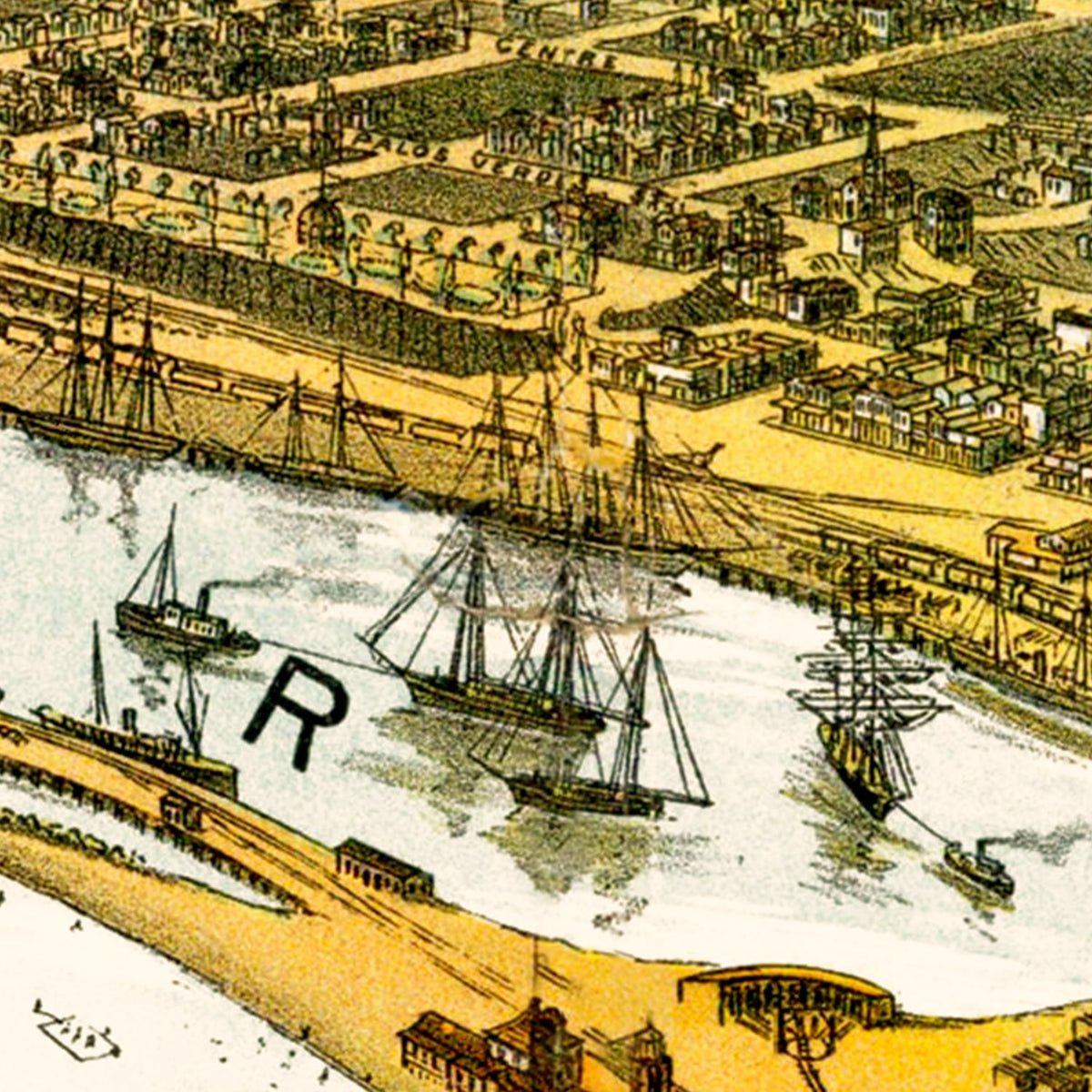 Restored historic details from the 1897 city map of San Pedro, California