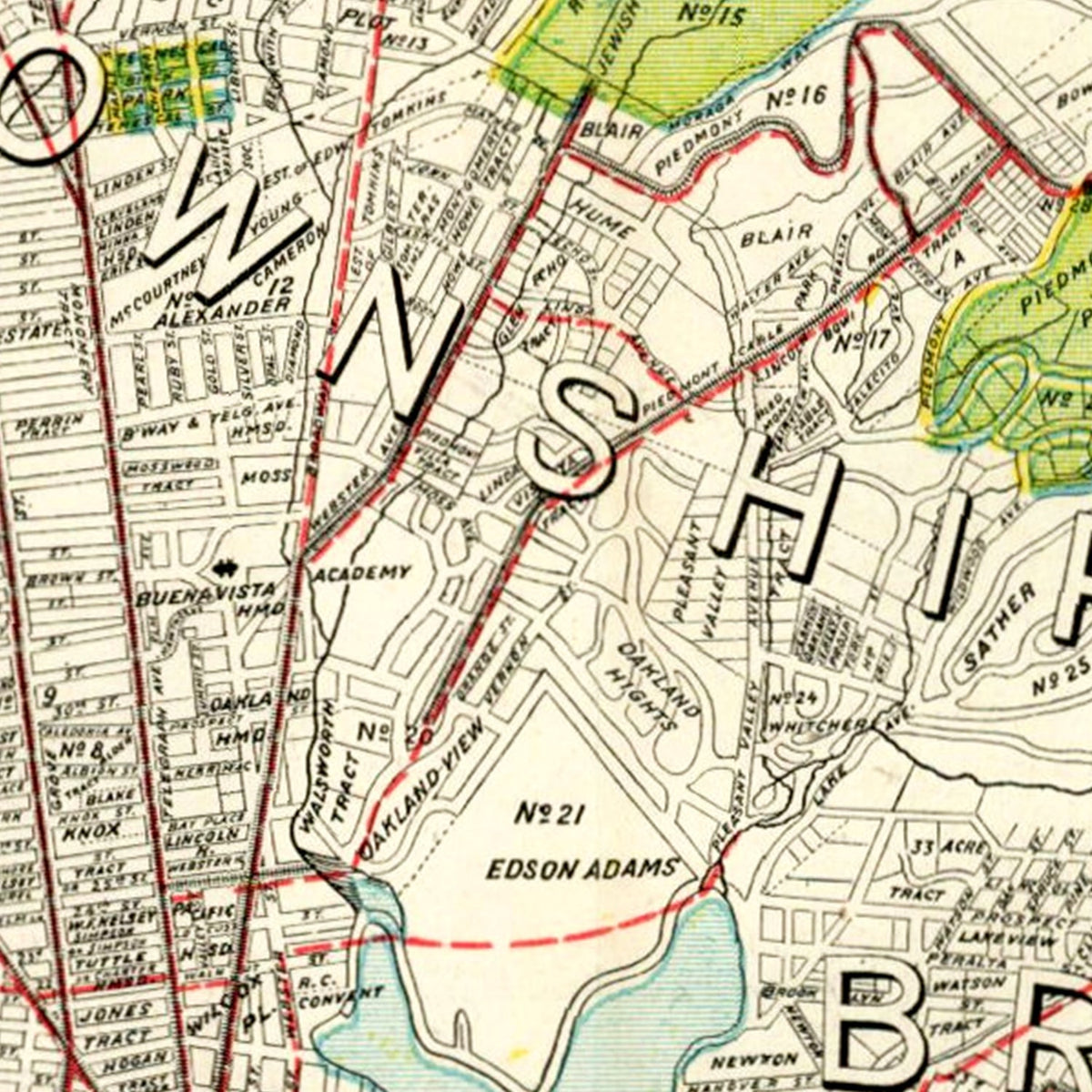 Restored historic details from the 1899 city map of Berkeley, California