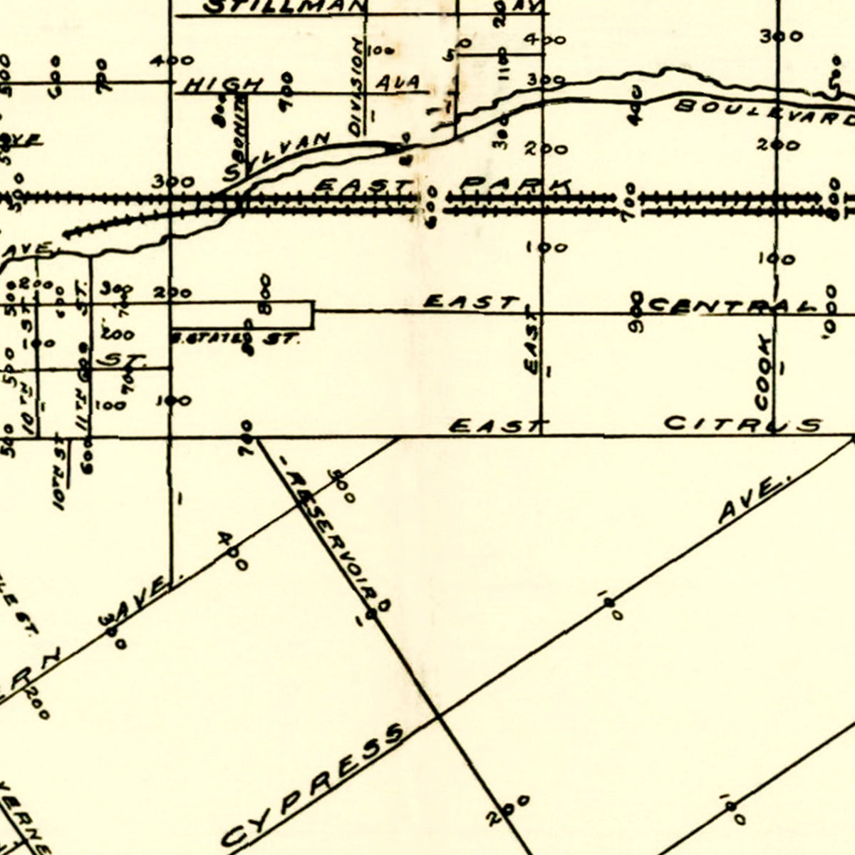 Restored historic details from the 1902 city map of Redlands, California