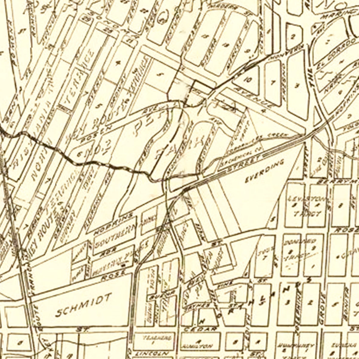 Restored historic details from the 1909 city map of Berkeley, California