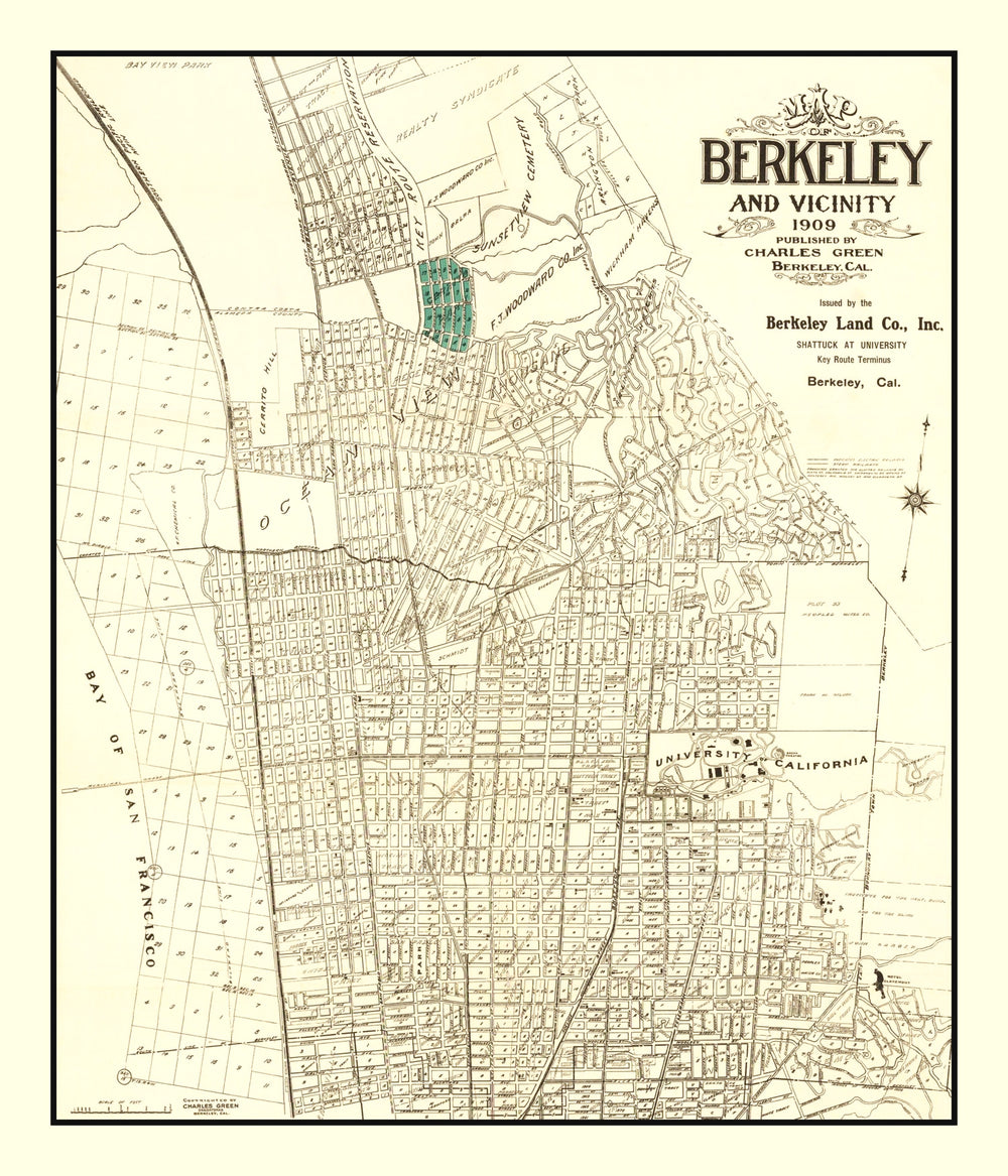 Vintage Map of Berkeley, California 1909 print style example