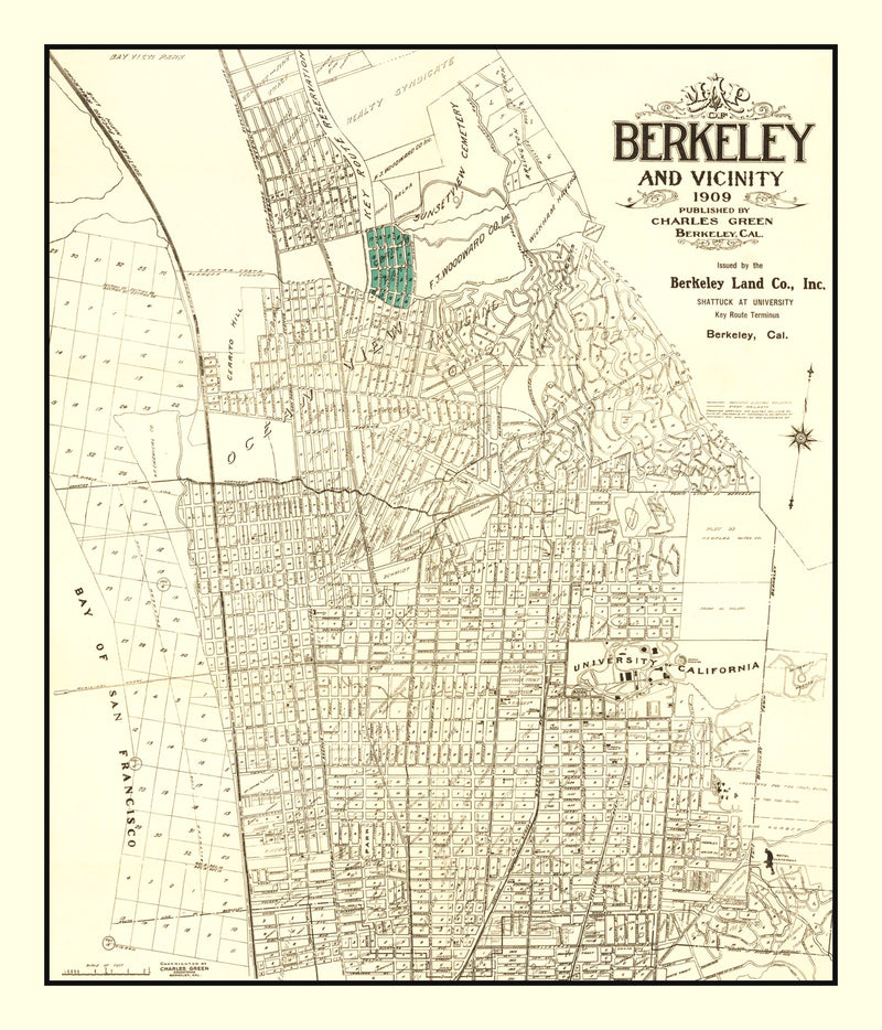Size comparison using Vintage Map of Berkeley, California 1909