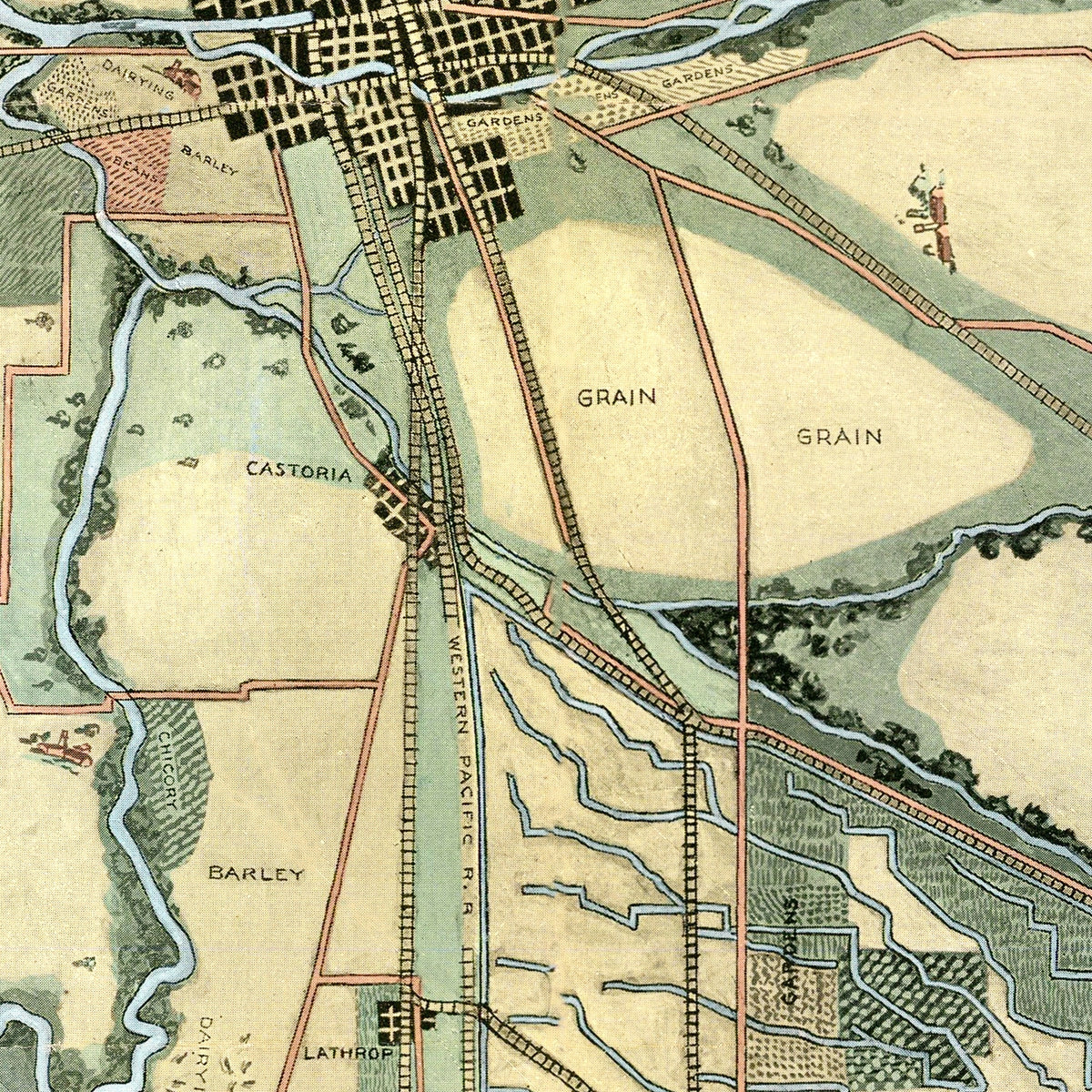 Restored historic details from the 1910 city map of San Joaquin, California