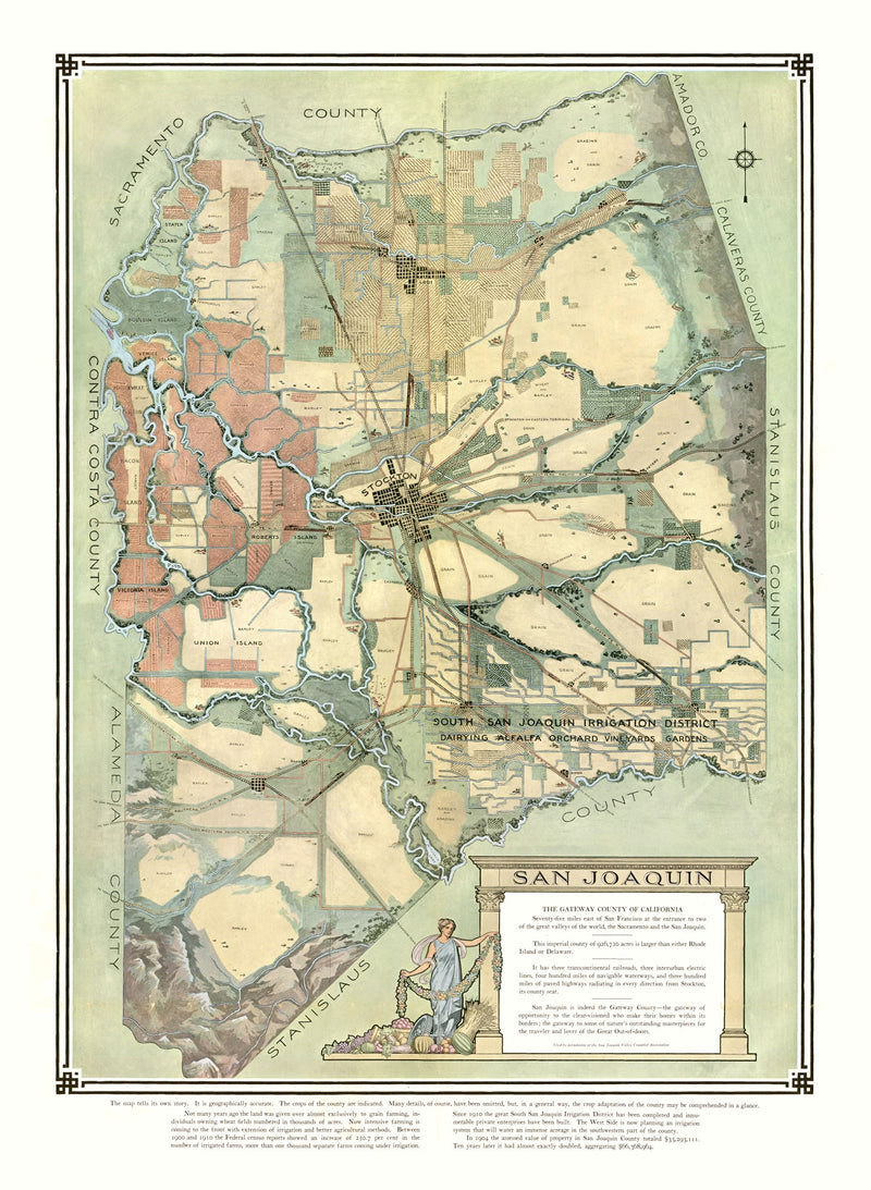 Size comparison using Vintage Map of San Joaquin, California 1910