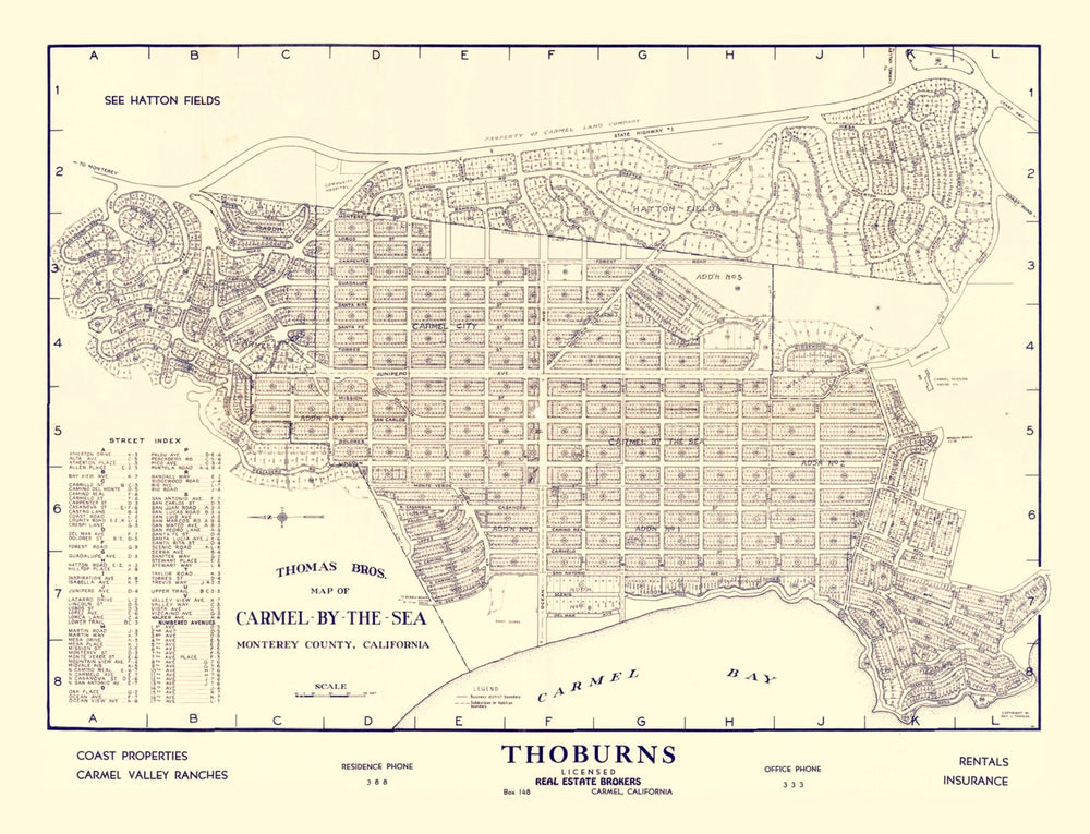 Vintage Map of Carmel-By-The-Sea, California 1920 print style example