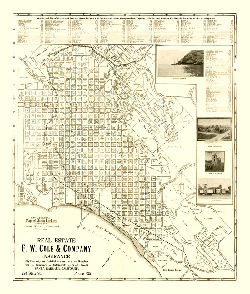 Size comparison using Vintage Map of Santa Barbara, California 1920