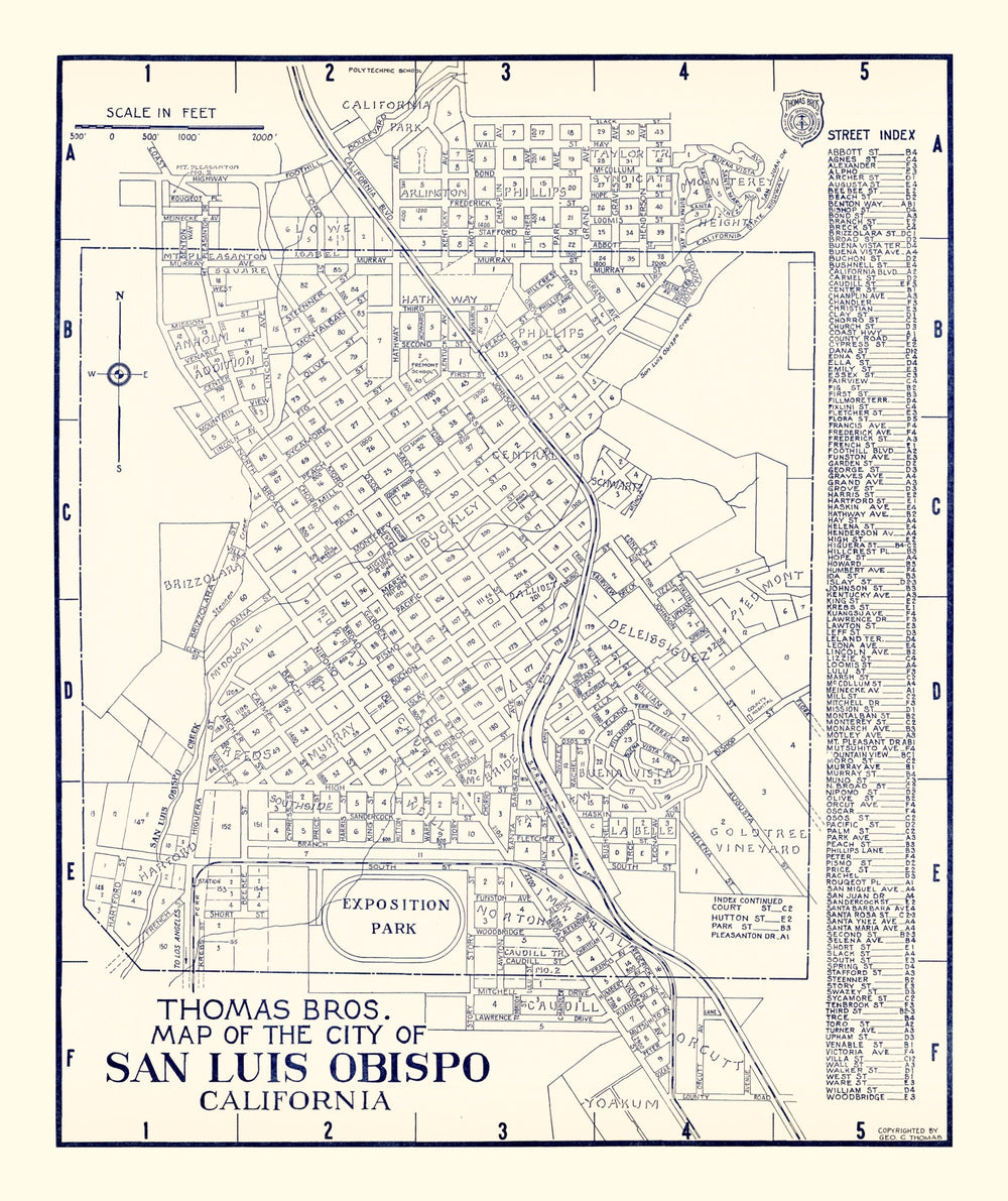 Vintage Map of San Luis Obispo, California 1920 print style example