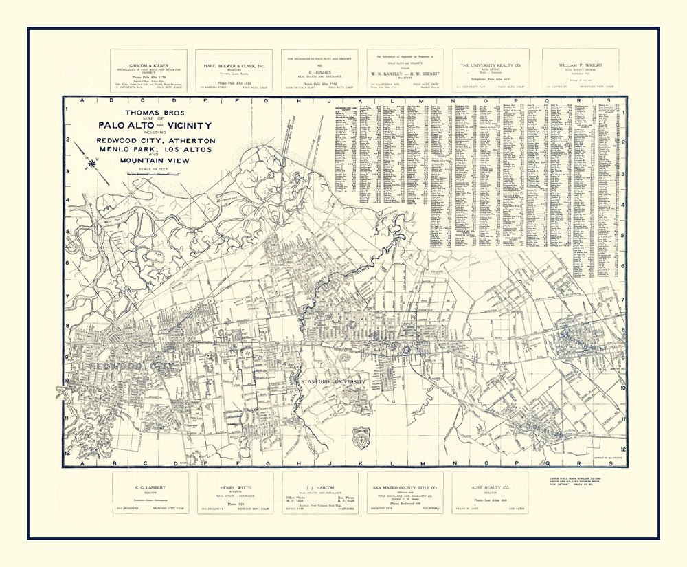 Vintage Map of Palo Alto, California 1920 print style example