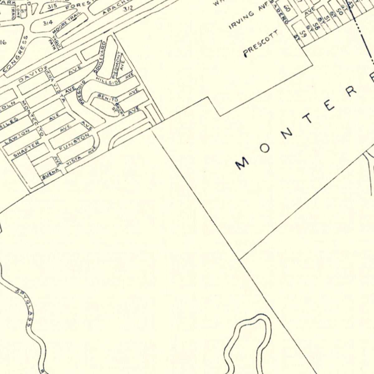 Restored historic details from the 1920 city map of Monterey, California