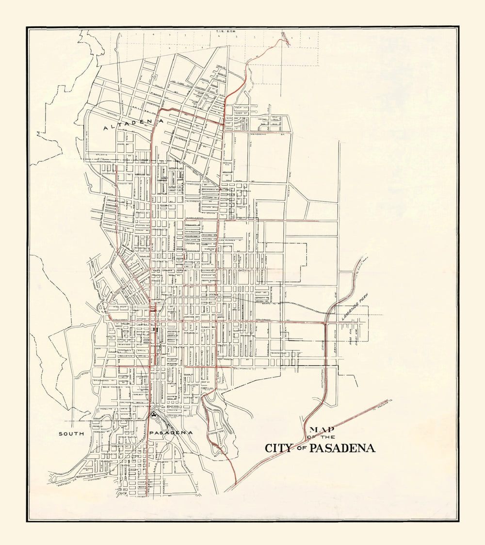 Vintage Map of Pasadena, California 1922 print style example