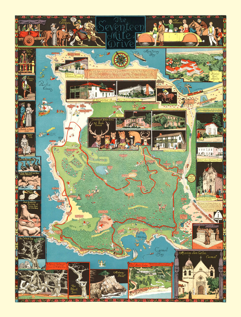 Size comparison using Vintage Seventeen Mile Drive California Map 1927