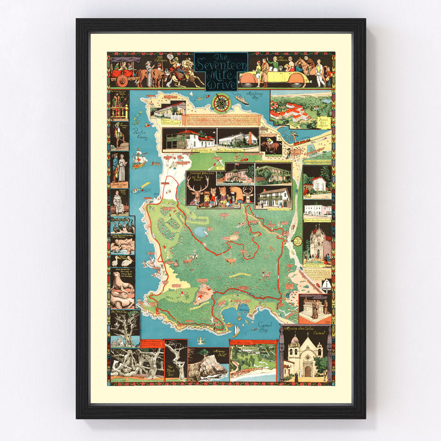 Seventeen Mile Drive California Vintage Map 1927