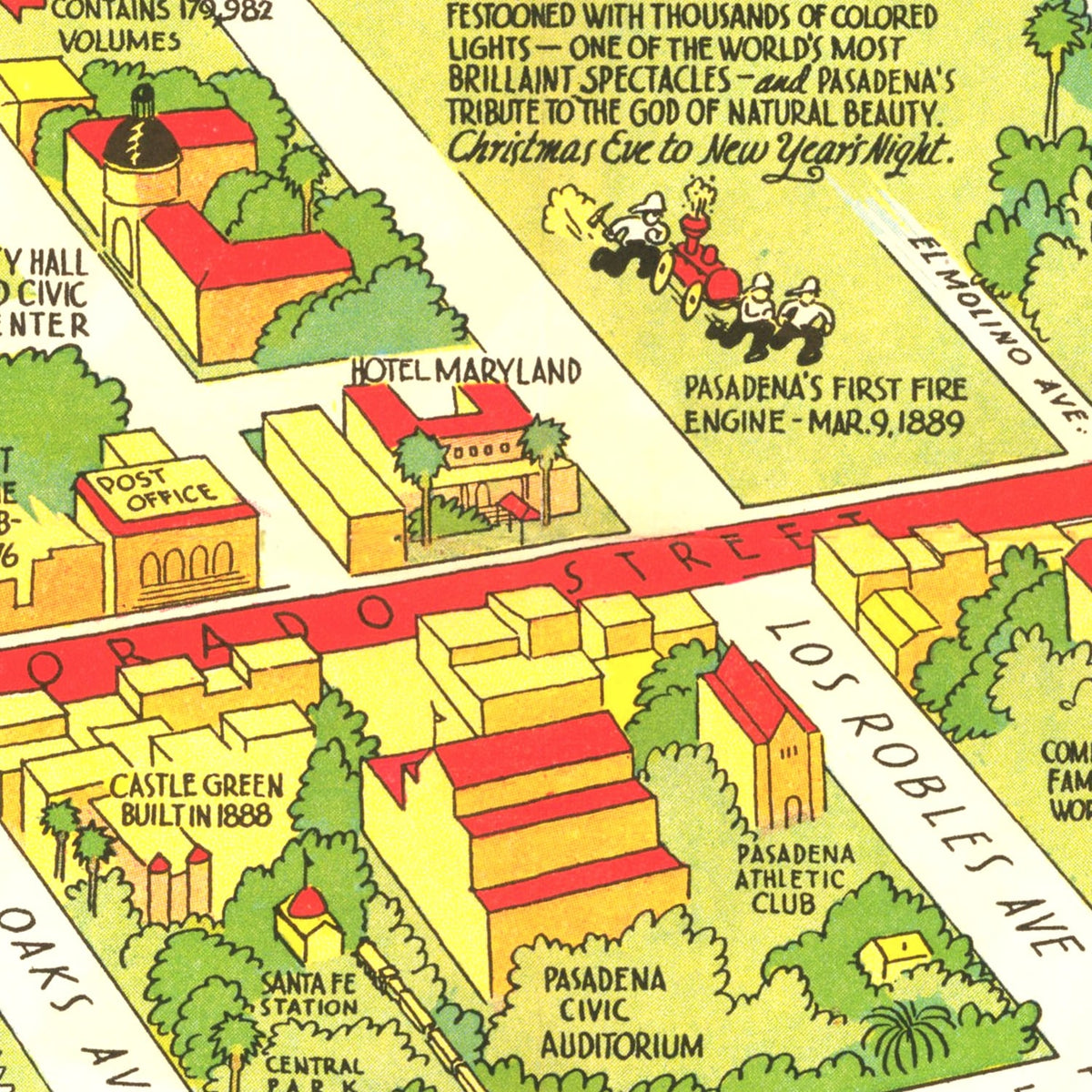 Restored historic details from the 1933 city map of Pasadena, California