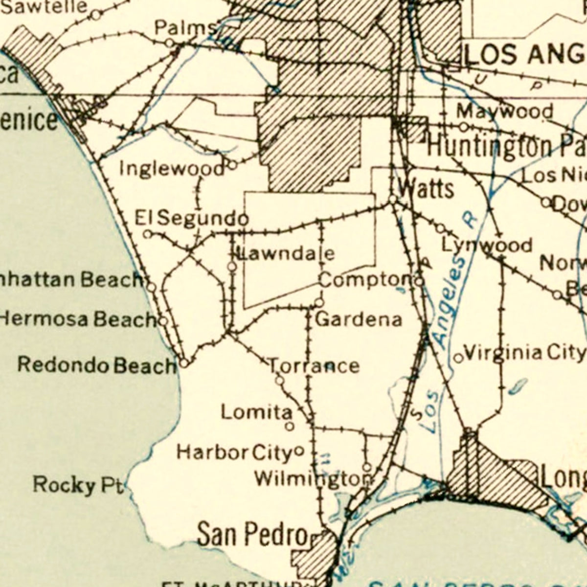 Restored historic details from the 1935 city map of Pasadena, California