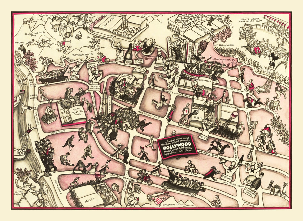 Vintage Map of Hollywood, California 1937 print style example