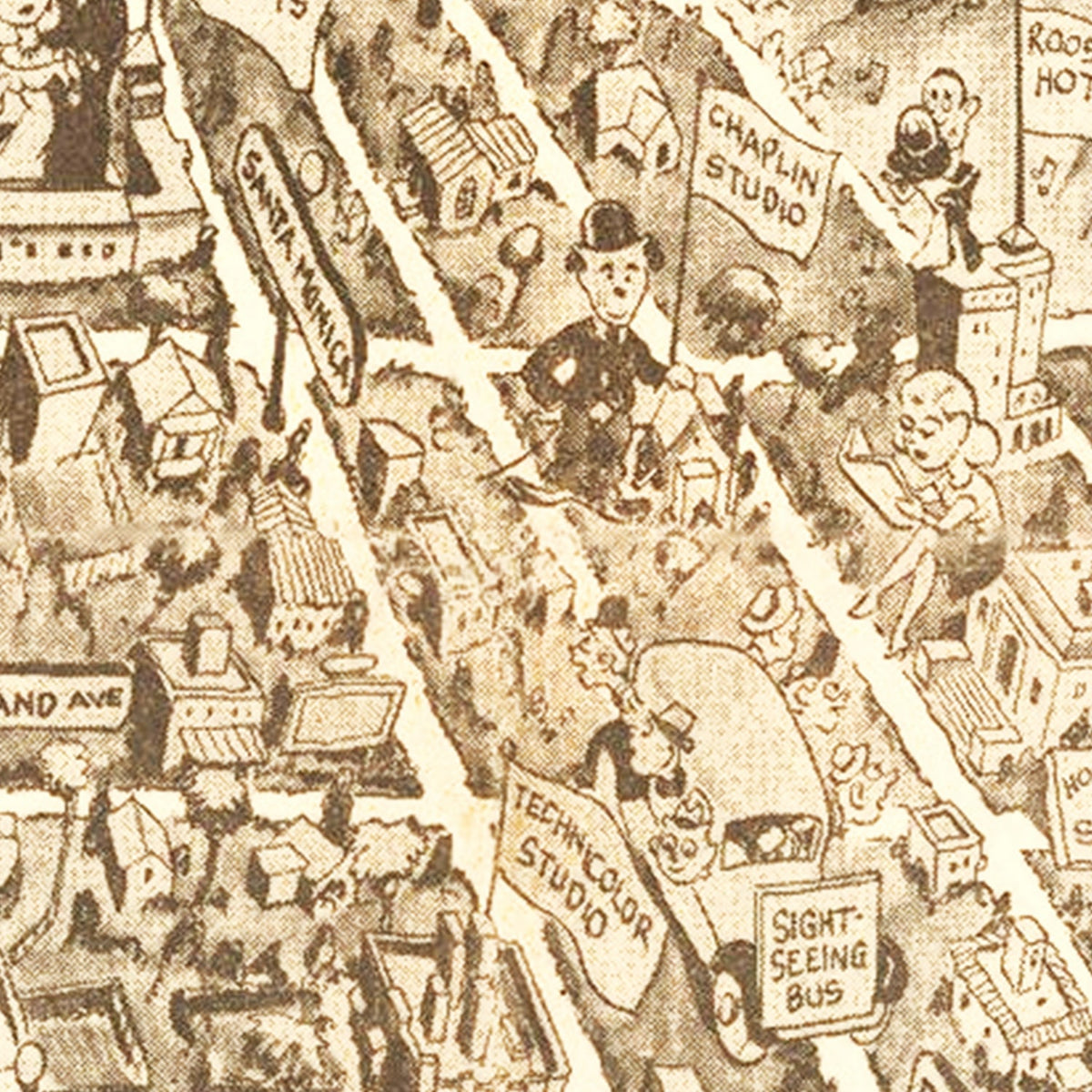 Restored historic details from the 1940 city map of Hollywood, California