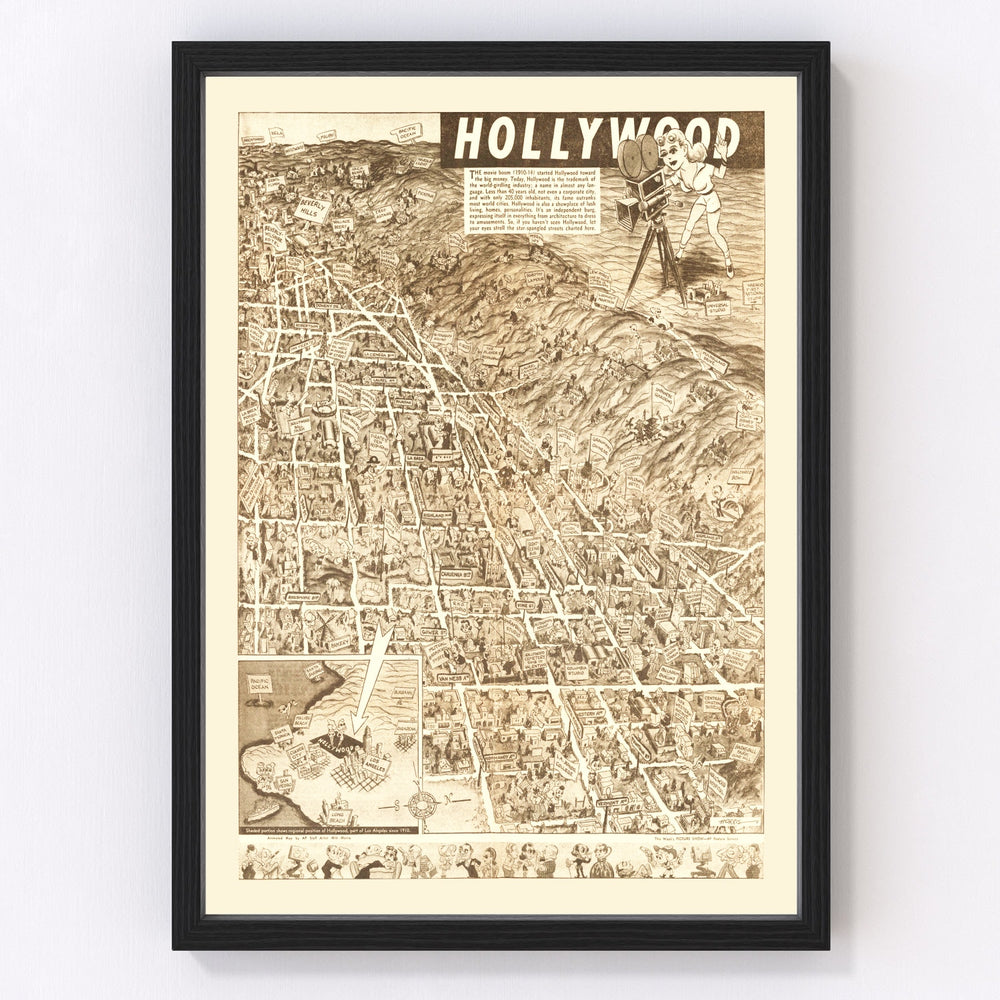 Hollywood Vintage Map 1940