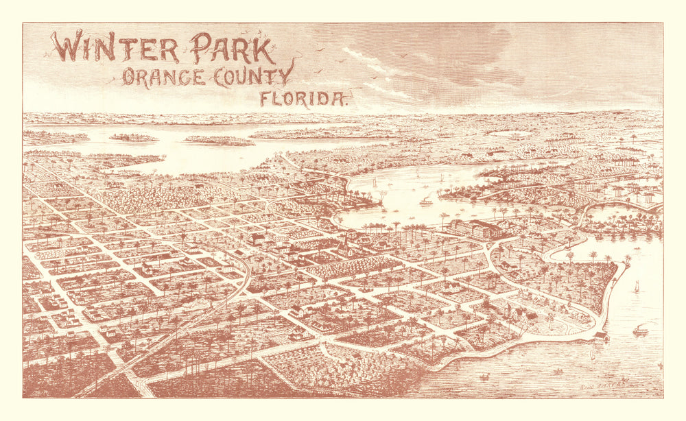 Vintage Map of Winter Park, Florida 1885 print style example