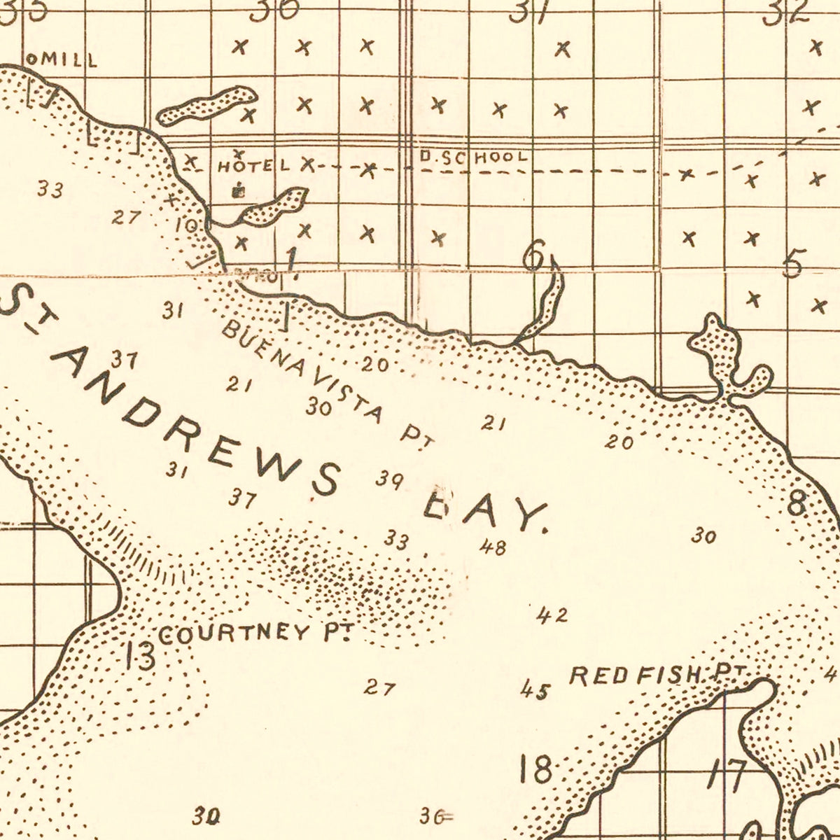 Restored historic details from the 1887 city map of Panama City, Florida