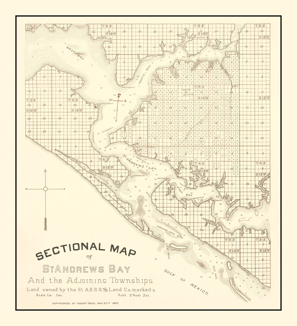 Vintage Map of Panama City, Florida 1887 print style example