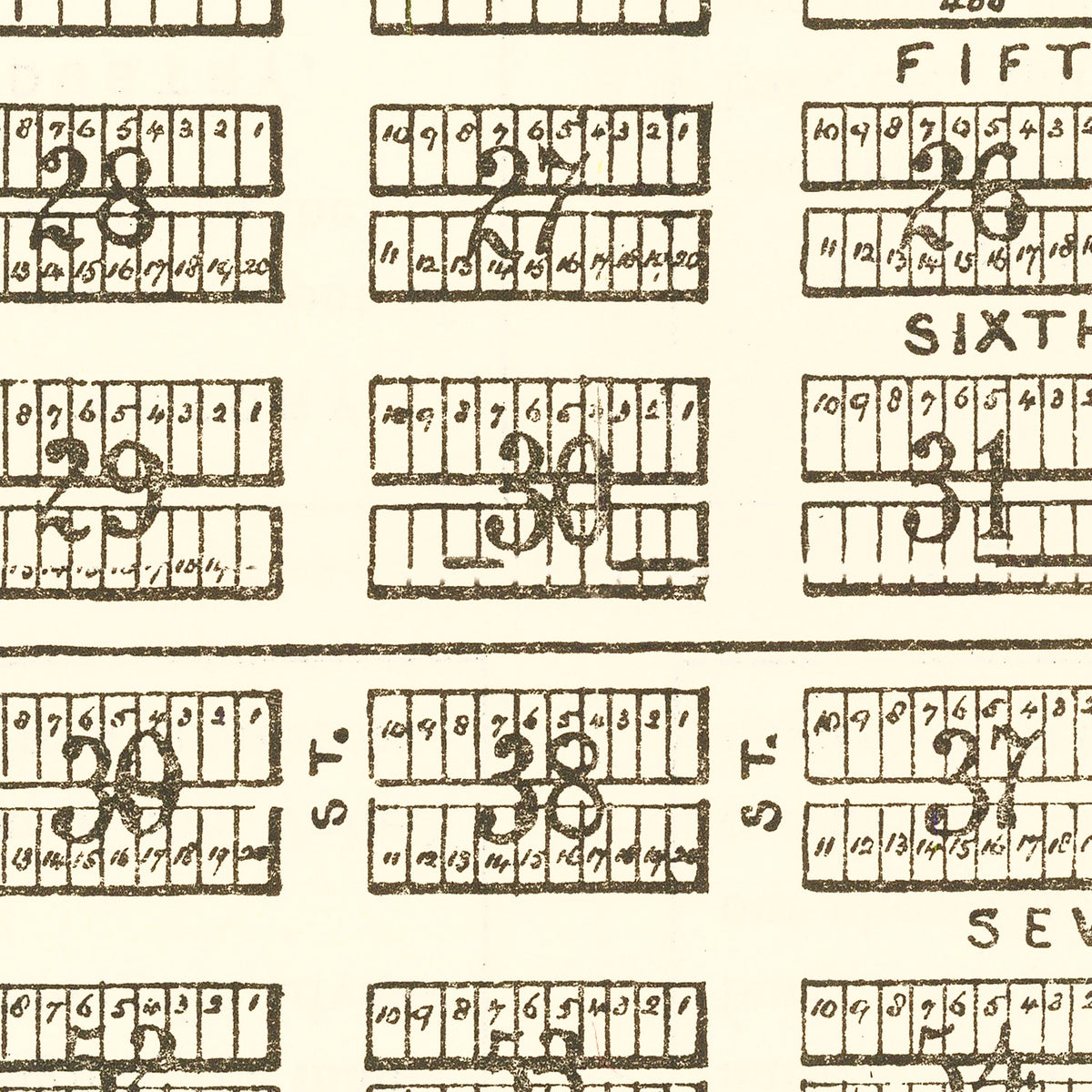 Restored historic details from the 1889 city map of St. Petersburg, Florida